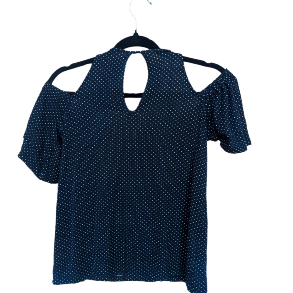 Off the shoulder black polkadot top